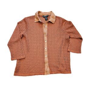 Vtg Norton McNaughton Crochet Top Womens L Orange Mesh Cottagecore Boho Artsy